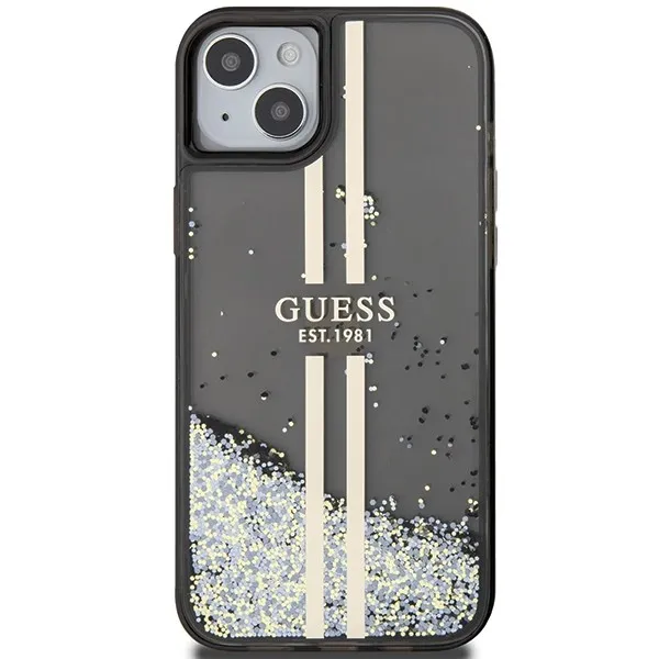GUESS case for IPHONE 15 GUHCP15SLFCSEGK (Liquid Glitter Gold Stripes) black - Image 3