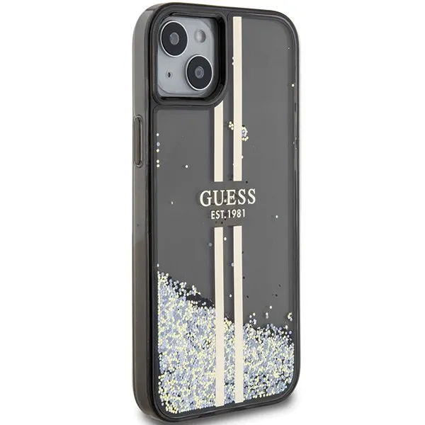 GUESS case for IPHONE 15 GUHCP15SLFCSEGK (Liquid Glitter Gold Stripes) black - Image 4