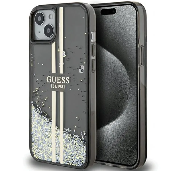 GUESS case for IPHONE 15 GUHCP15SLFCSEGK (Liquid Glitter Gold Stripes) black