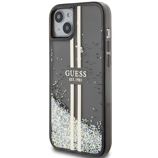 GUESS case for IPHONE 15 GUHCP15SLFCSEGK (Liquid Glitter Gold Stripes) black - Image 2