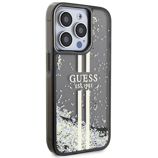 GUESS case for IPHONE 15 Pro Max GUHCP15XLFCSEGK (Liquid Glitter Gold Stripes) black - Image 4