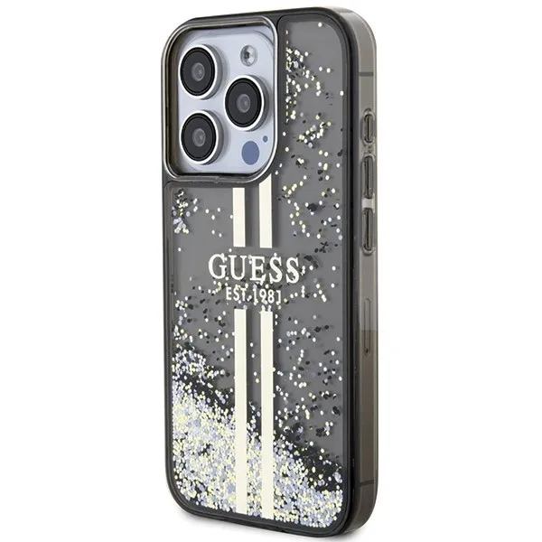 GUESS case for IPHONE 15 Pro Max GUHCP15XLFCSEGK (Liquid Glitter Gold Stripes) black - Image 2