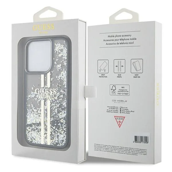 GUESS case for IPHONE 15 Pro Max GUHCP15XLFCSEGK (Liquid Glitter Gold Stripes) black - Image 8