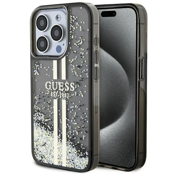 GUESS case for IPHONE 15 Pro Max GUHCP15XLFCSEGK (Liquid Glitter Gold Stripes) black