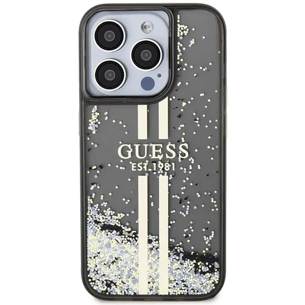 GUESS case for IPHONE 15 Pro Max GUHCP15XLFCSEGK (Liquid Glitter Gold Stripes) black - Image 3