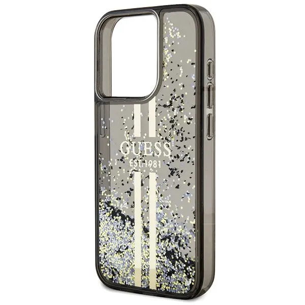 GUESS case for IPHONE 15 Pro Max GUHCP15XLFCSEGK (Liquid Glitter Gold Stripes) black - Image 6