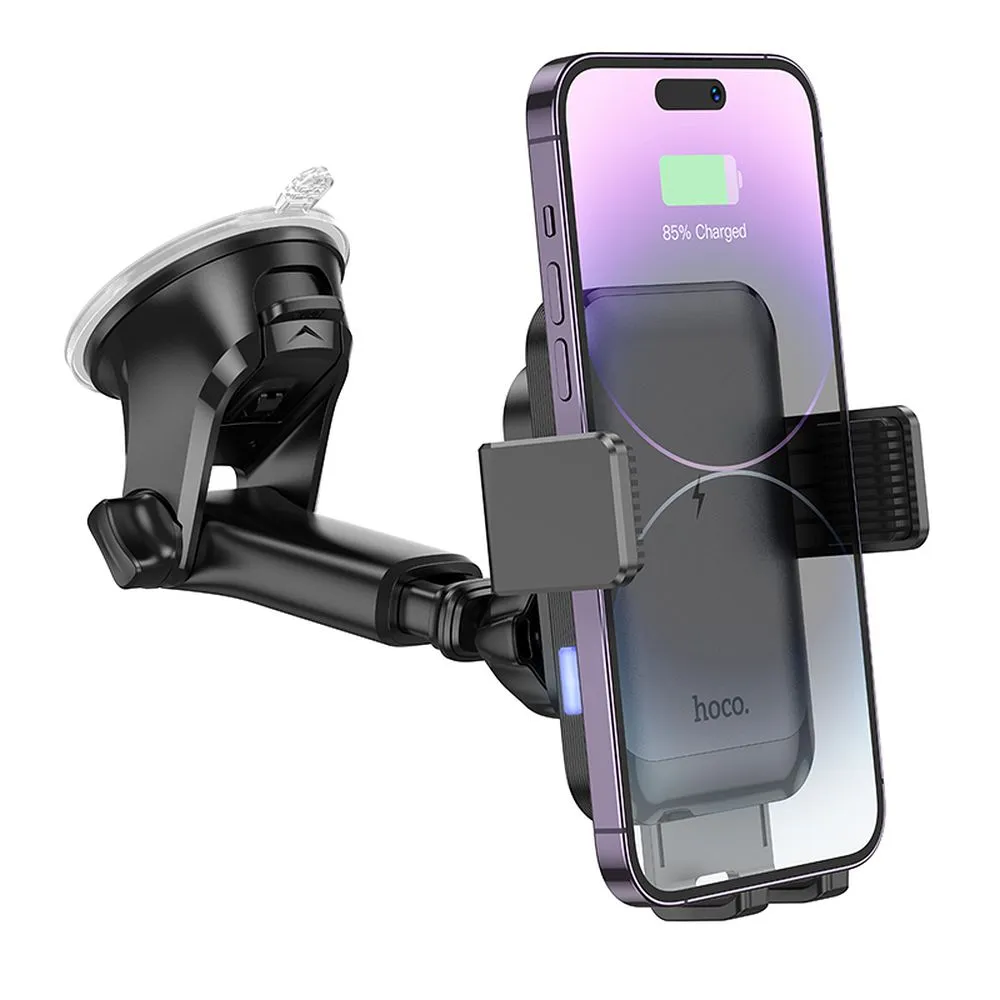 HOCO car phone holder with wireless charging to windshield / center console / air vent 15W HW9 black - Image 4