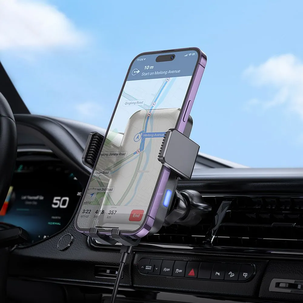HOCO car phone holder with wireless charging to windshield / center console / air vent 15W HW9 black - Image 7