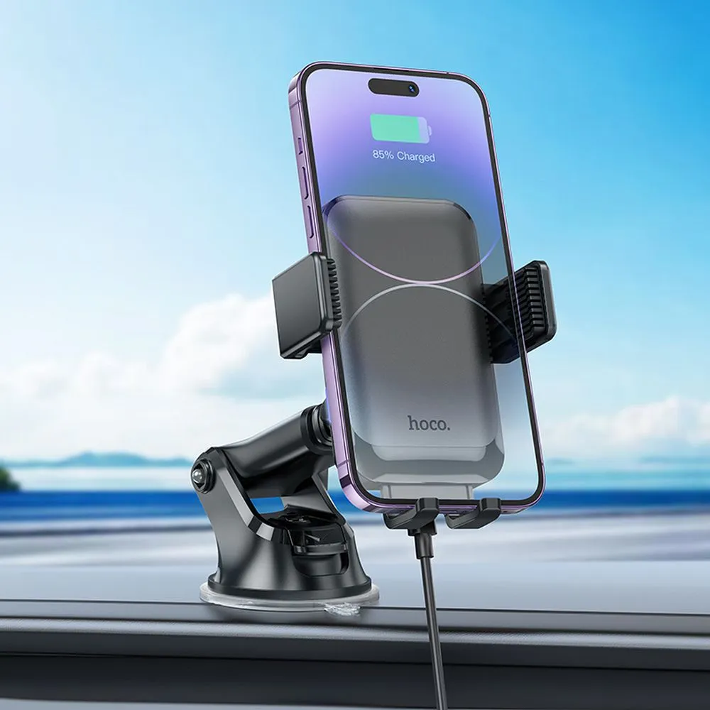HOCO car phone holder with wireless charging to windshield / center console / air vent 15W HW9 black - Image 6