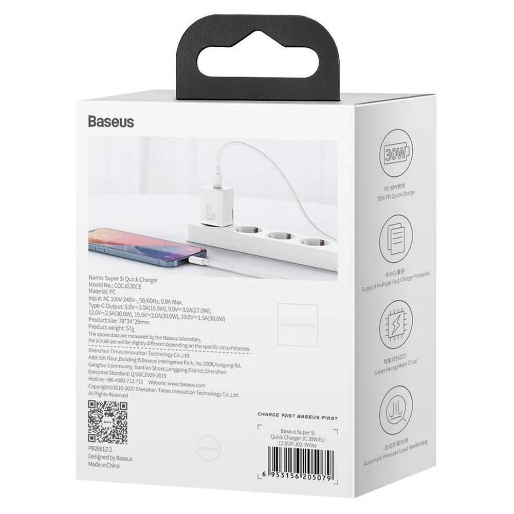 BASEUS charger Type C PD QC3.0 3A 30W CCSUP-J02/CCCJG30CE white - Image 11