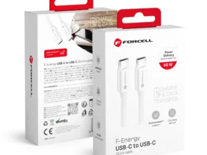 FORCELL F-ENERGY C338 kábel, C-típus – C-típus, PD, QC4.0, 3 A, 60 W, 0,25 m, fehér
