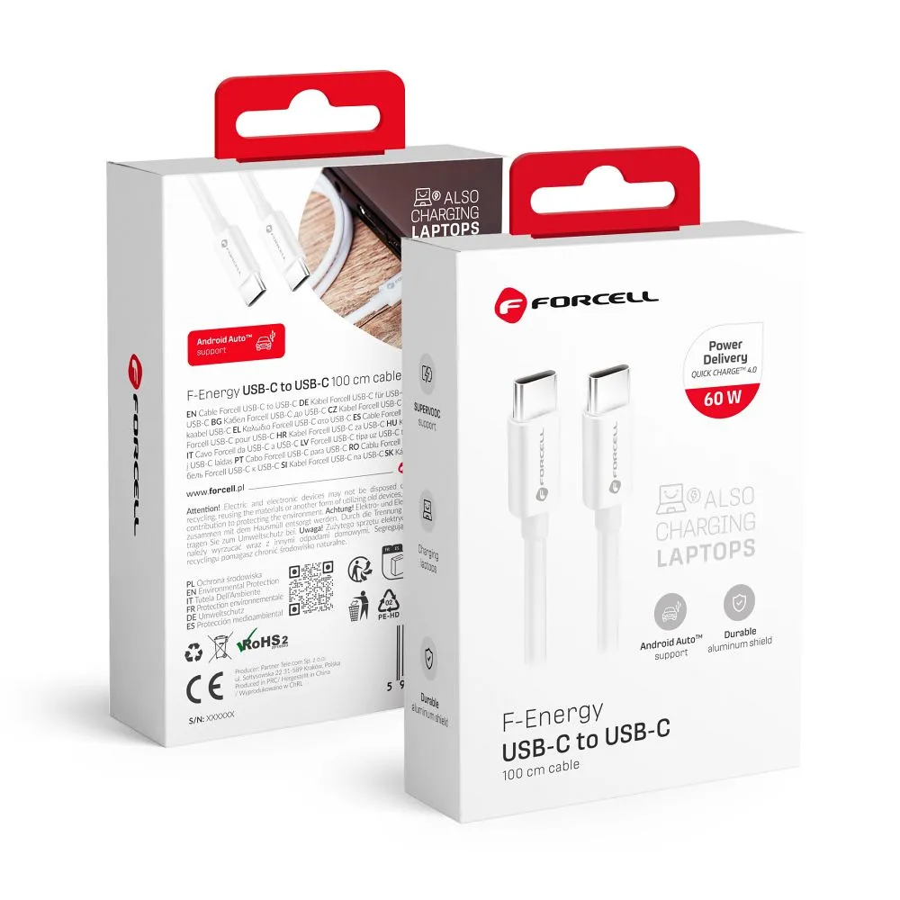 FORCELL F-ENERGY C338 cable Type C to Type C PD QC4.0 3A 60W 1 m white