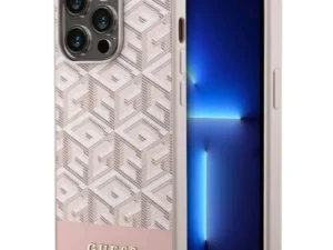 GUESS case for IPHONE 14 Pro compatible with MagSafe GUHMP14LHGCFSEP (GCUBE Stripes) pink