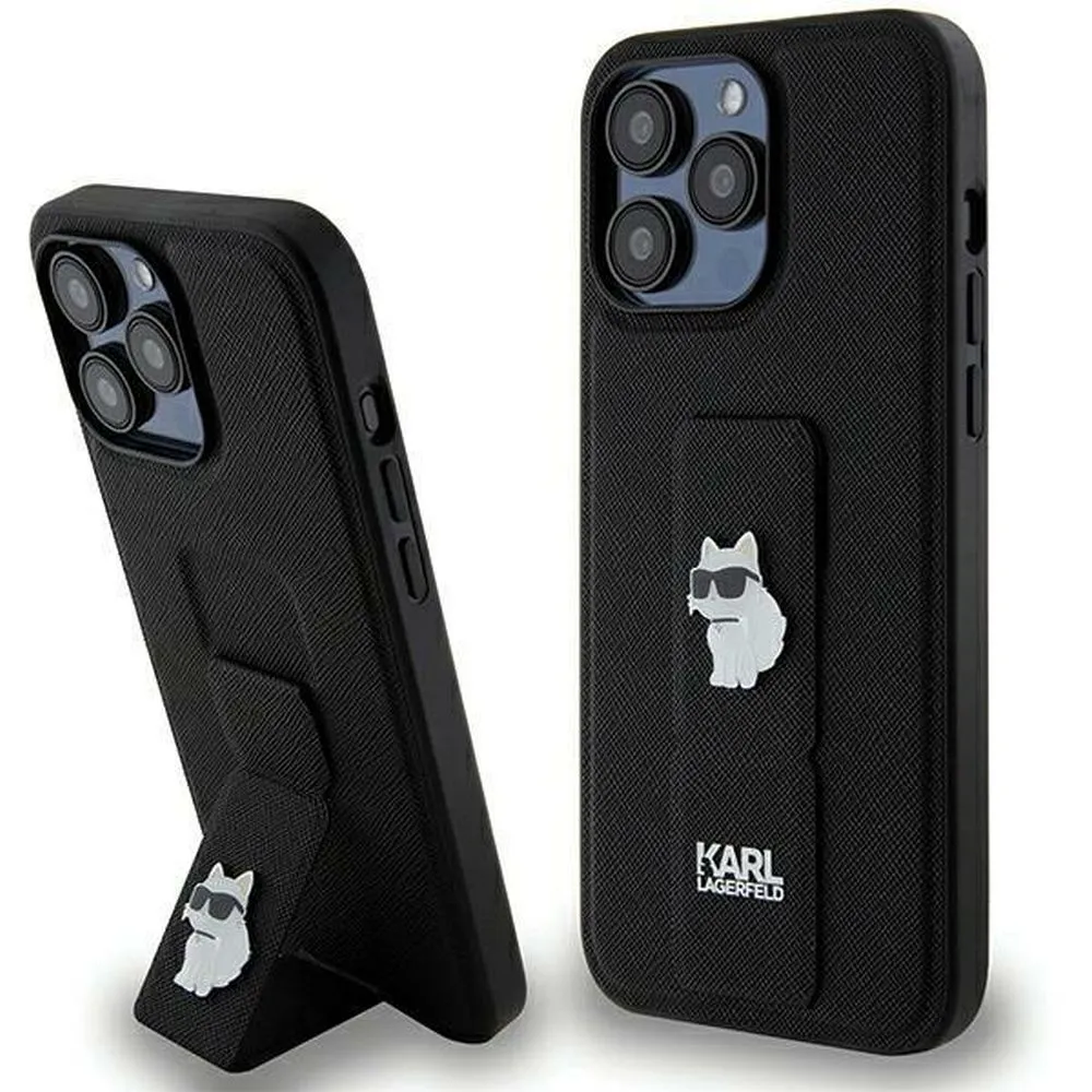 KARL LAGERFELD case for IPHONE 13 Pro Max KLHCP13XGSACHPK (Gripstand Saffiano choupette PIN) black