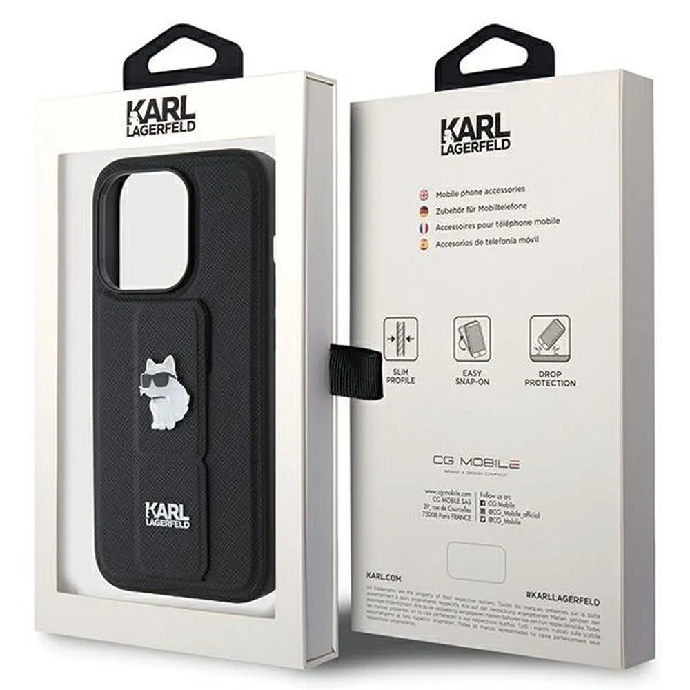 KARL LAGERFELD case for IPHONE 14 Pro Max KLHCP14XGSACHPK (Gripstand Saffiano choupette PIN) black - Image 17