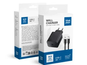 Telefontöltő Blue Star USB C QC3.0 PD 3A 20W + kábel USB C - USB C TFB-TC-20WPD fekete