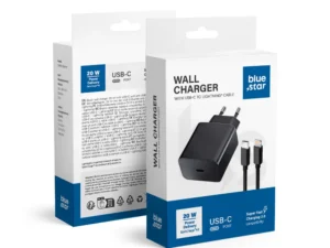 BLUE STAR utazó töltő, C-típus + C-típus–Lightning kábel, PD, QC 4.0, 3 A, 20 W, TFB-TC-20WPD, fekete