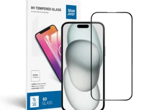 Edzett üveg Blue Star – APP iPhone 15/16 Plus 5D teljes felületű védőfólia, fekete