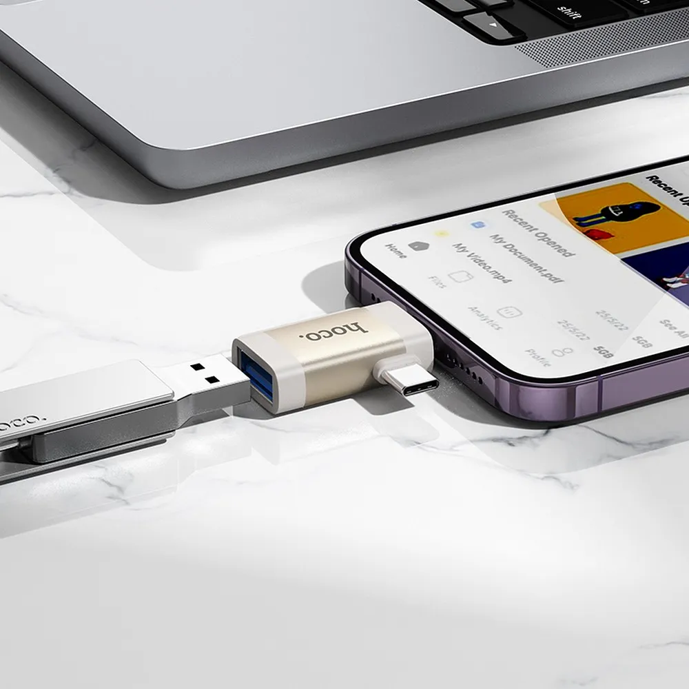 HOCO adapter OTG 2in1 Type C (male) / Lightning (male) to USB A (female) UA31F gray - Image 3
