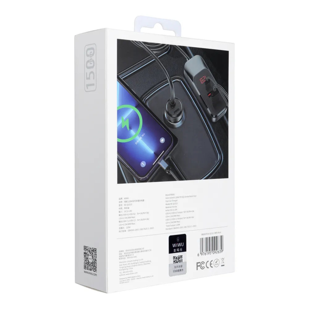 WiWU - Extend Car Charger Wi-QC015 120W PD+QC 2xUSB A + 2xUSB C - Image 8