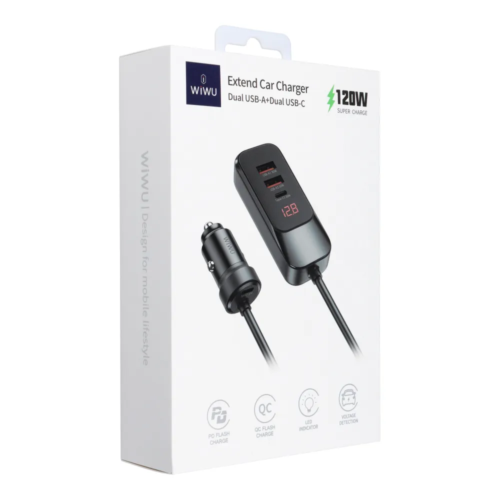 WiWU - Extend Car Charger Wi-QC015 120W PD+QC 2xUSB A + 2xUSB C - Image 7