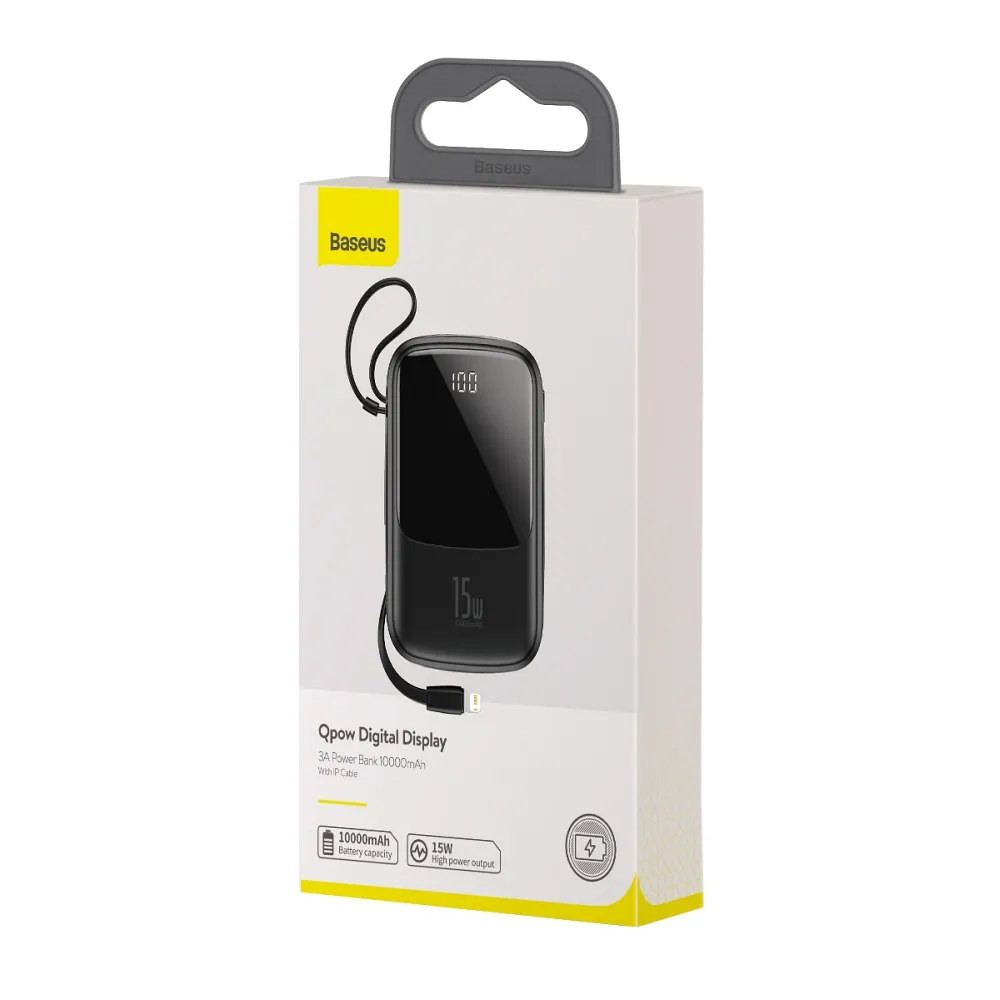 BASEUS powerbank 10 000 mAh with built-in cable Lightning + cable USB A to Type C PD QC3.0 3A 15W PPQD-B01 black - Image 7