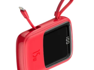 BASEUS powerbank 10 000 mAh with built-in cable Lightning + cable USB A to Type C PD QC3.0 3A 15W PPQD-B09 red