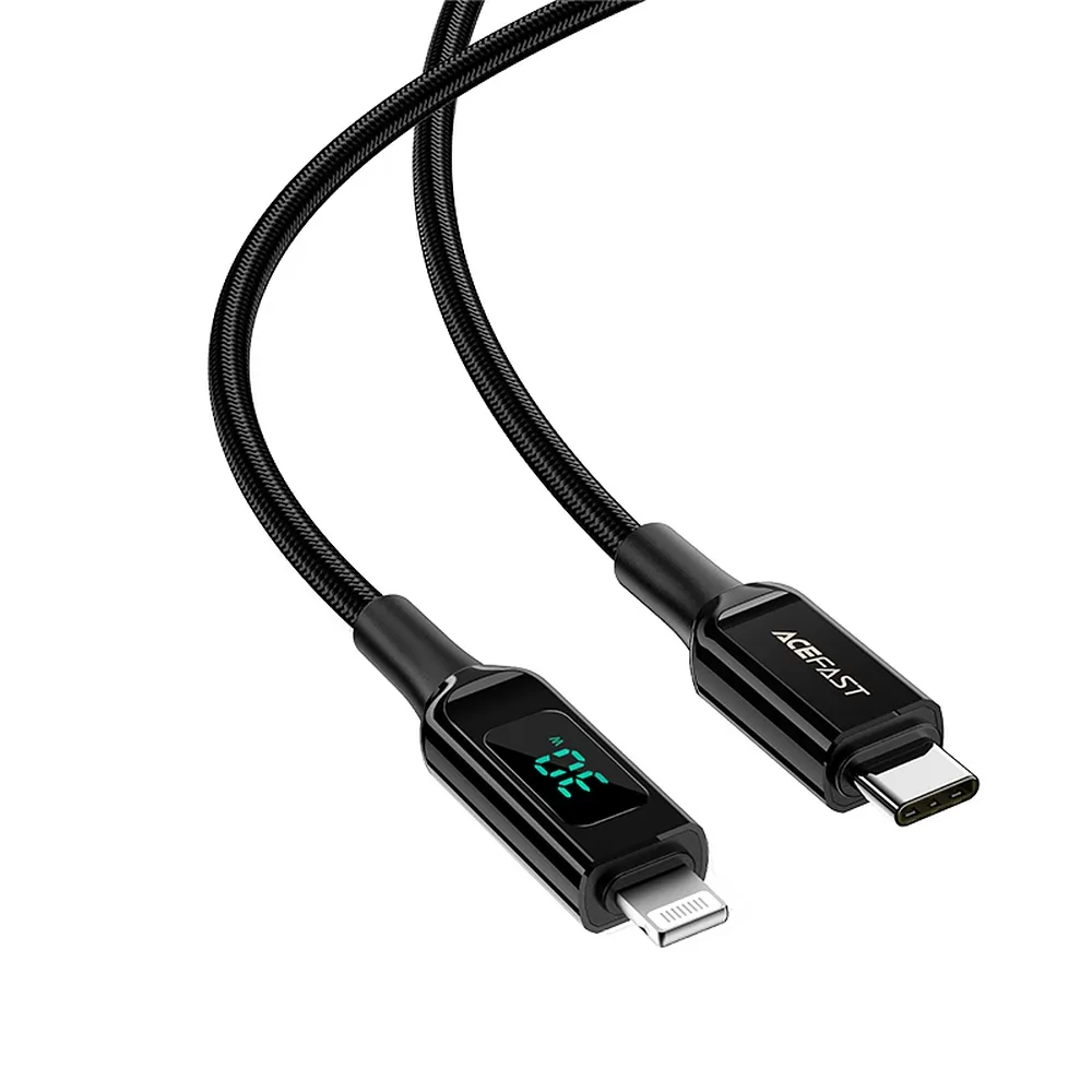 ACEFAST cable Type C to Lightning 8-pin MFi 3A PD30W LCD C6-01 1,2m black