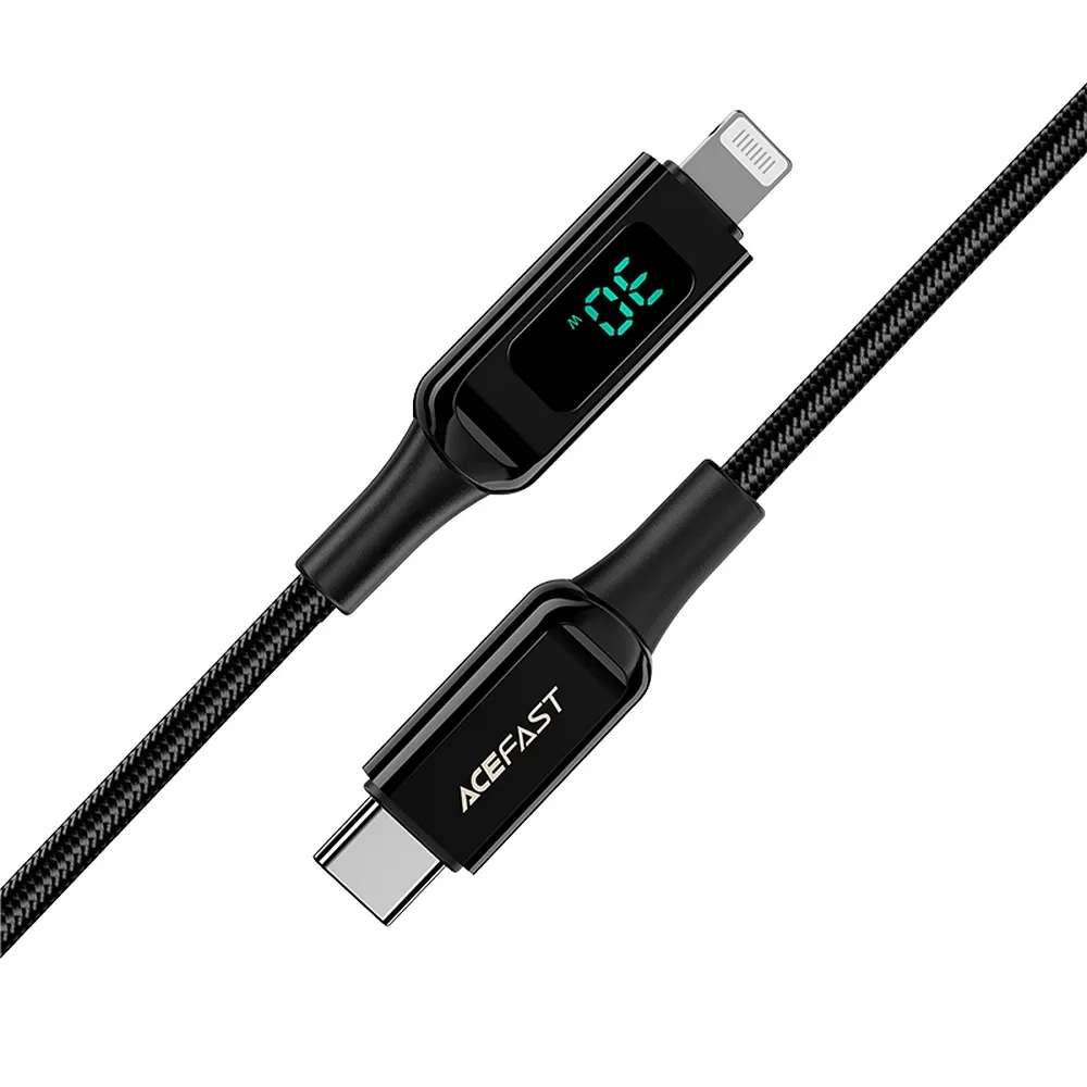 ACEFAST cable Type C to Lightning 8-pin MFi 3A PD30W LCD C6-01 1,2m black - Image 2