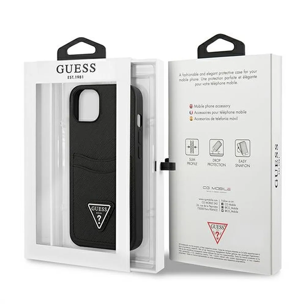 GUESS case for IPHONE 13 Mini GUHCP13SPSATPK (Saffiano Double Card Triangle) black - Image 8