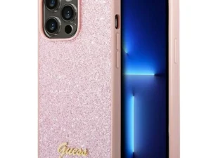 GUESS case for IPHONE 14 Pro Max GUHCP14XHGGSHP (Glitter Flakes Script Metal Logo)  pink