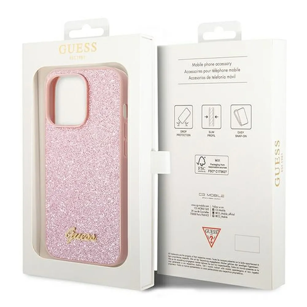 GUESS case for IPHONE 14 Pro Max GUHCP14XHGGSHP (Glitter Flakes Script Metal Logo) pink - Image 8