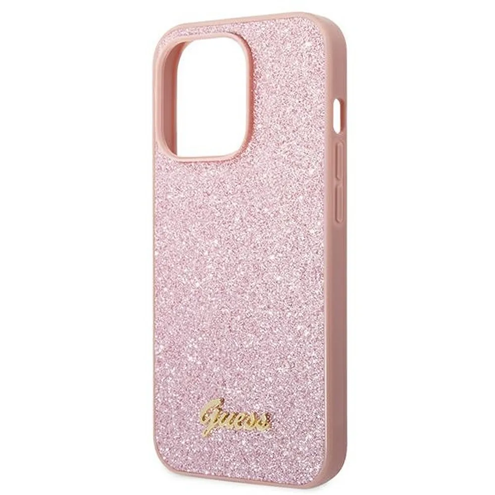 GUESS case for IPHONE 14 Pro Max GUHCP14XHGGSHP (Glitter Flakes Script Metal Logo) pink - Image 6