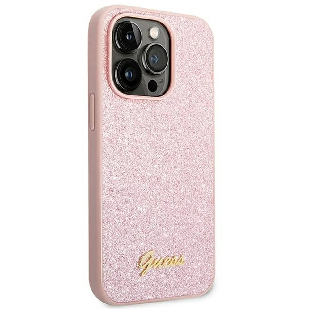 GUESS case for IPHONE 14 Pro Max GUHCP14XHGGSHP (Glitter Flakes Script Metal Logo) pink - Image 4