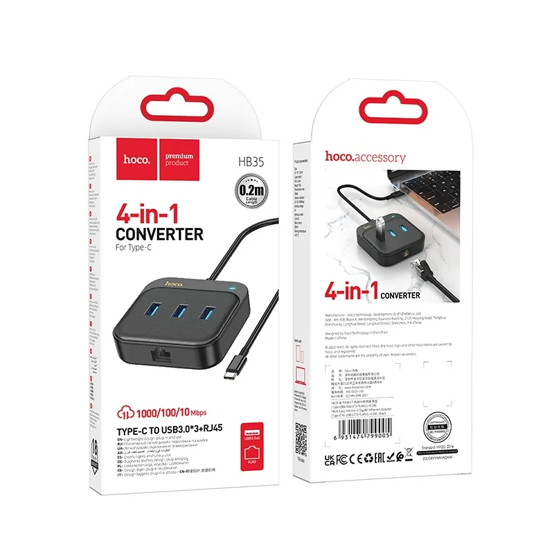 HOCO adapter HUB 4in1 Type C HB35 0,2 m black - Image 10