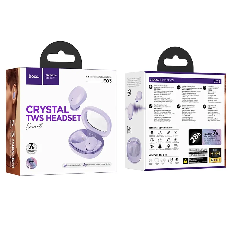 HOCO wireless bluetooth earphones TWS EQ3 purple - Image 3