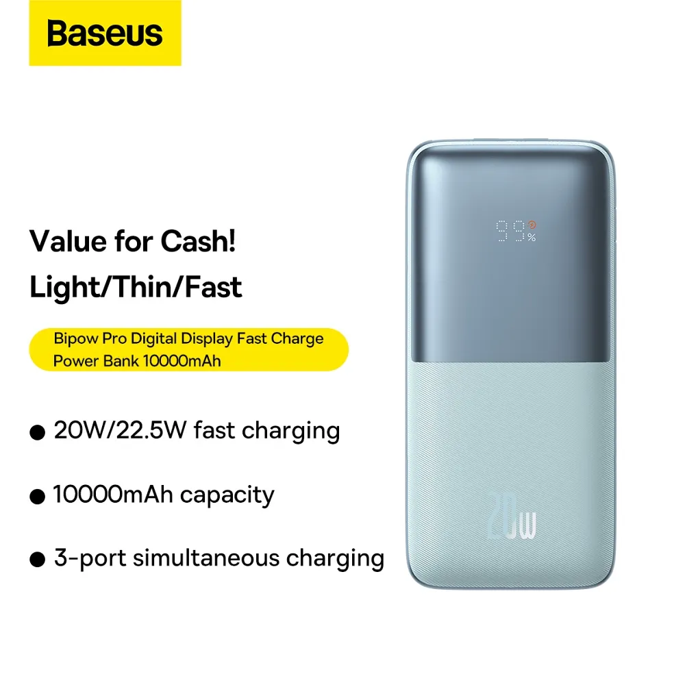 BASEUS powerbank 10 000 mAh + cable USB A to Type C PD QC3.0 3A 20W PPBD040103 blue - Image 19