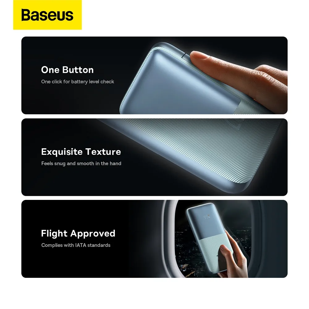 BASEUS powerbank 10 000 mAh + cable USB A to Type C PD QC3.0 3A 20W PPBD040103 blue - Image 14