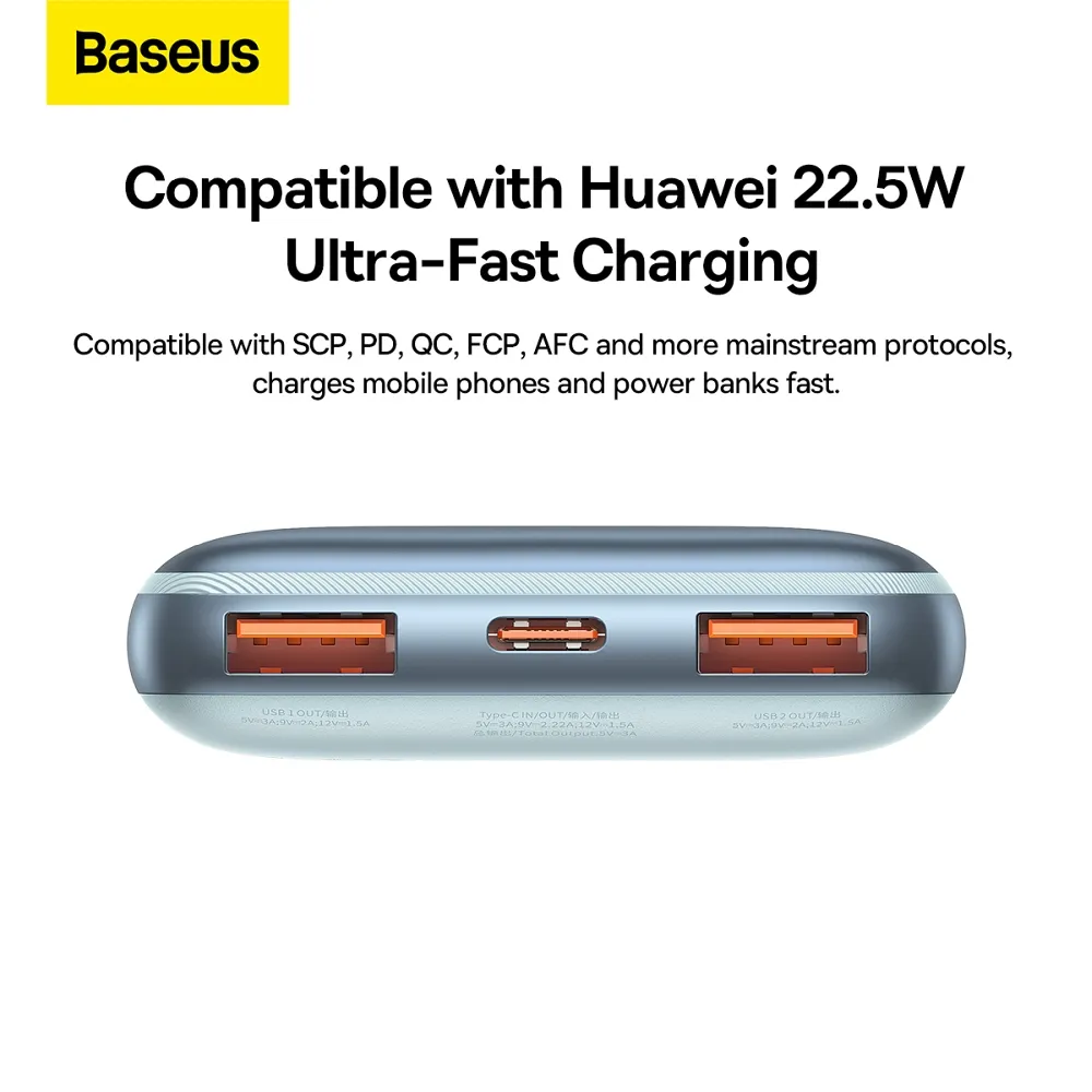 BASEUS powerbank 10 000 mAh + cable USB A to Type C PD QC3.0 3A 20W PPBD040103 blue - Image 16