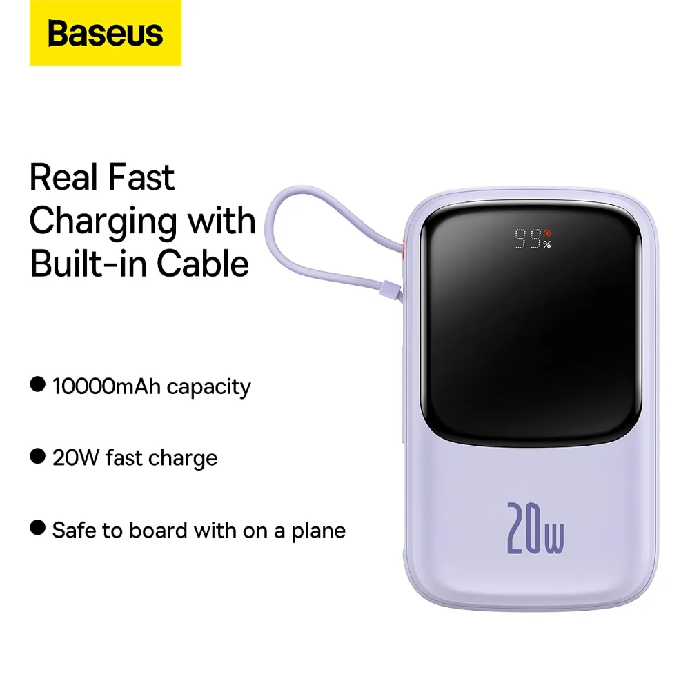 BASEUS powerbank 10 000 mAh with built-in cable Lightning + cable USB A to Type C PD QC3.0 3A 20W PPQD020005 purple - Image 17