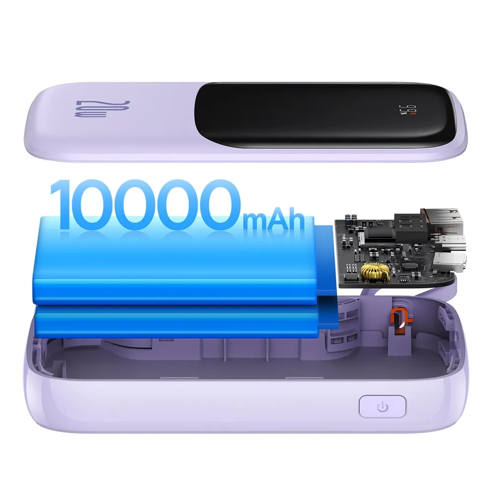 BASEUS powerbank 10 000 mAh with built-in cable Lightning + cable USB A to Type C PD QC3.0 3A 20W PPQD020005 purple - Image 7
