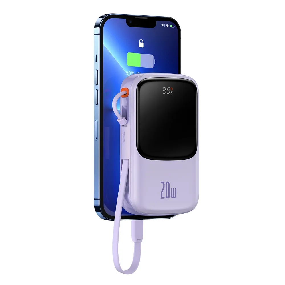 BASEUS powerbank 10 000 mAh with built-in cable Lightning + cable USB A to Type C PD QC3.0 3A 20W PPQD020005 purple - Image 6