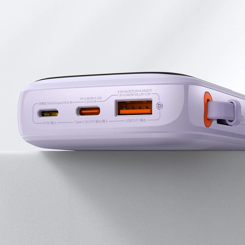 BASEUS powerbank 10 000 mAh with built-in cable Lightning + cable USB A to Type C PD QC3.0 3A 20W PPQD020005 purple - Image 10