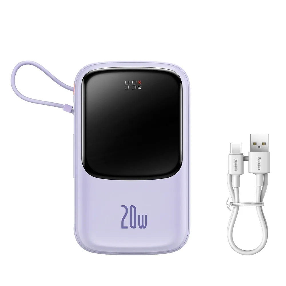 BASEUS powerbank 10 000 mAh with built-in cable Lightning + cable USB A to Type C PD QC3.0 3A 20W PPQD020005 purple - Image 2