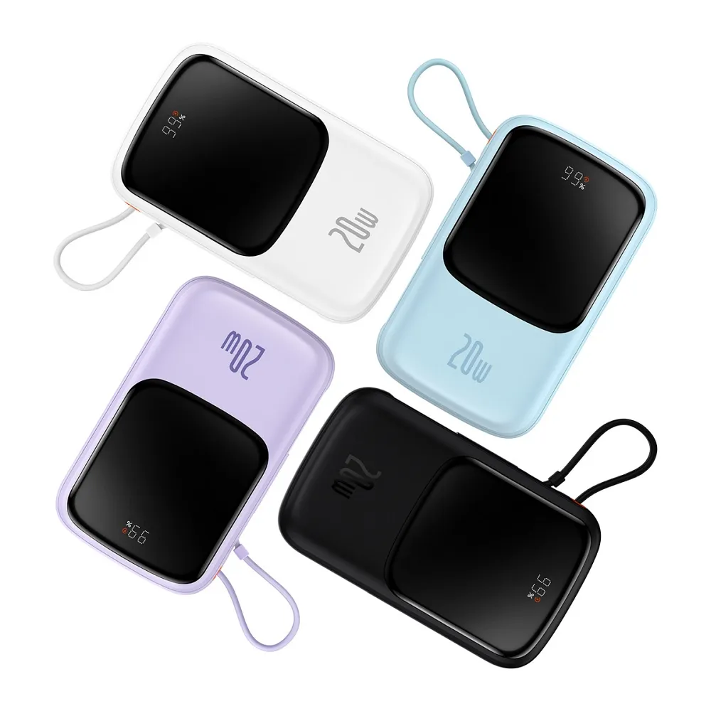 BASEUS powerbank 10 000 mAh with built-in cable Lightning + cable USB A to Type C PD QC3.0 3A 20W PPQD020005 purple - Image 9