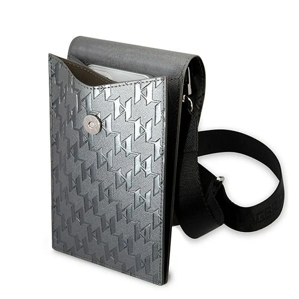 KARL LAGERFELD universal bag for mobile KLWBSAMIPG (Monogram Ikonik Path) silver - Image 3