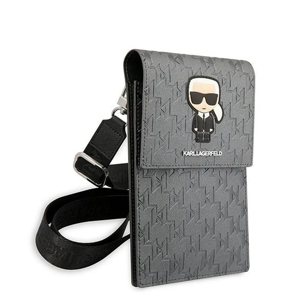 KARL LAGERFELD universal bag for mobile KLWBSAMIPG (Monogram Ikonik Path) silver - Image 4