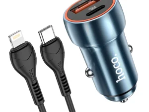 HOCO autós töltő USB-A + Type-C + Type-C–Lightning kábel, PD, QC3.0, 3 A, 20 W, Z46A, zafírkék