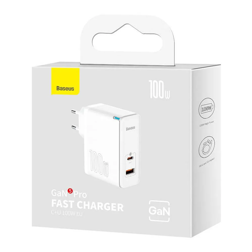 BASEUS charger USB A + Type C + cable Type C to Type C PD QC3.0 5A 100W GaN5 Pro CCGP090202 white - Image 5