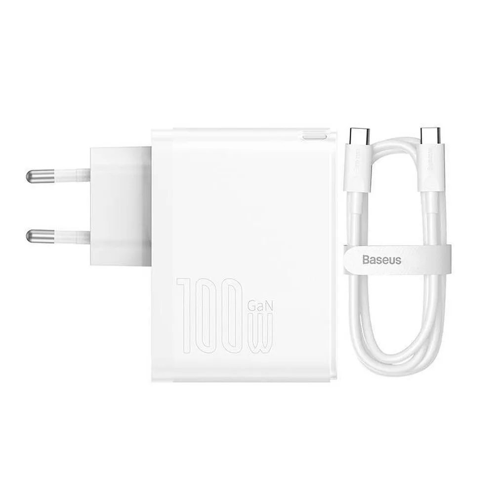 BASEUS charger USB A + Type C + cable Type C to Type C PD QC3.0 5A 100W GaN5 Pro CCGP090202 white